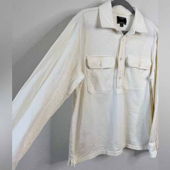 Todd Snyder Men’s Long Sleeve Polo Shirt M Chest Pockets Ivory Thick Minimalist - Picture 2 of 7